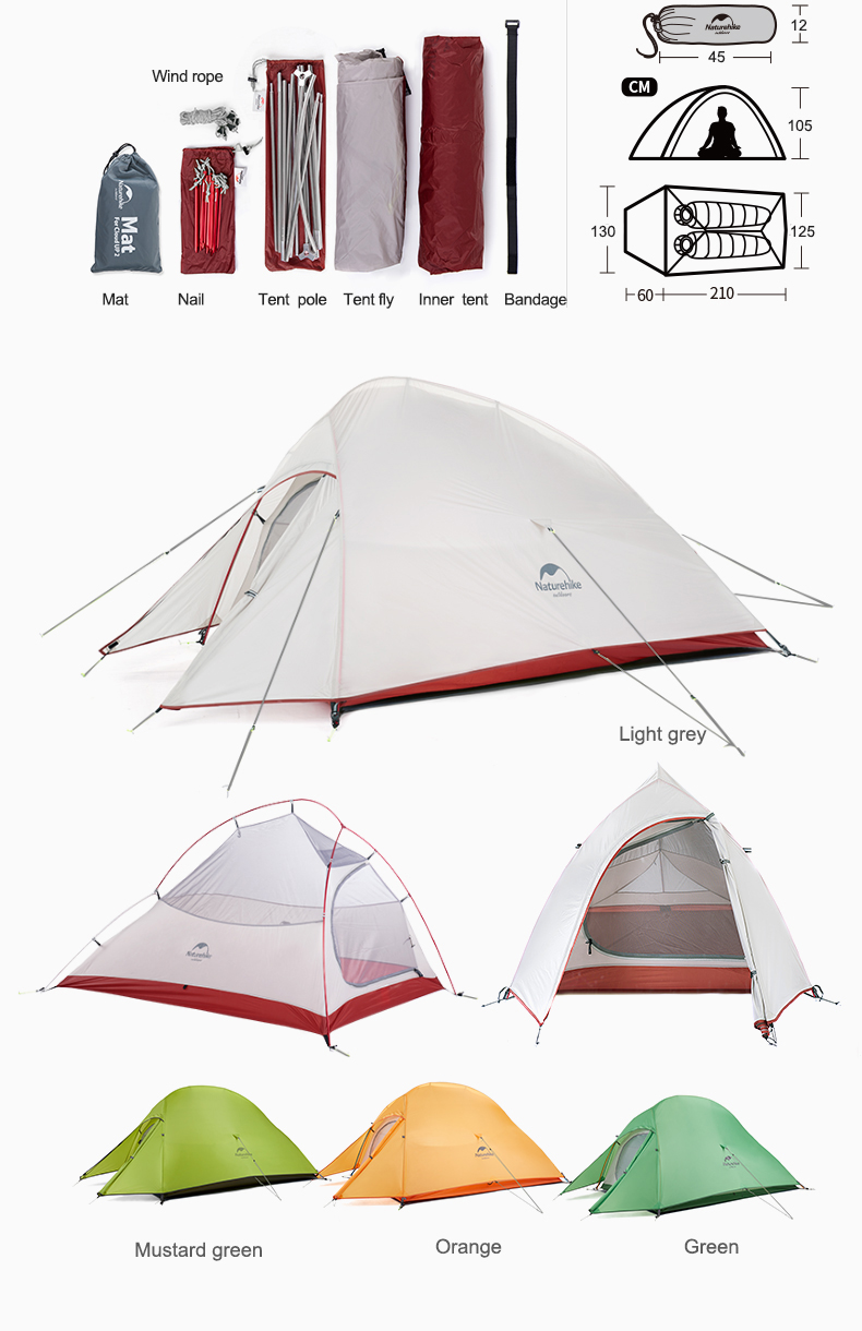 Cheap Goat Tents Cloud Up 2 Upgraded Ultralight 2 Man Tent 20D Nylon Double Layers Aluminum Pole Outdoor Winter Camping Tent Cot   